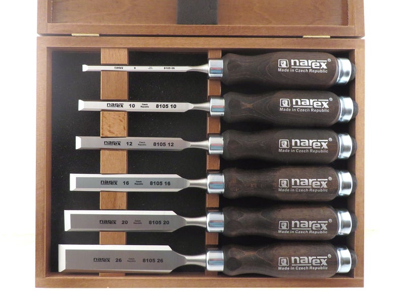 Narex 6 pc Set 6 mm (1/4), 10 (3/8), 12 (1/2), 16 (5/8), 20 (13/16), 26 (1-1/16) Woodworking Chisels in Wooden Presentation Box 853053 - Image 2